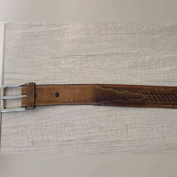 Vintage Justins Odessa Star Silver Texas Ranger Brown Leather Belt Mens Size 44 - Picture 6 of 9